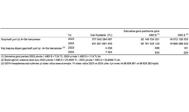 Araştırma-Geliştirme Faaliyetleri Araştırması, 2024