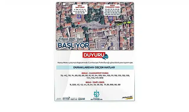 Cumhuriyet Parkı otobüs durağının yeri değiştirildi